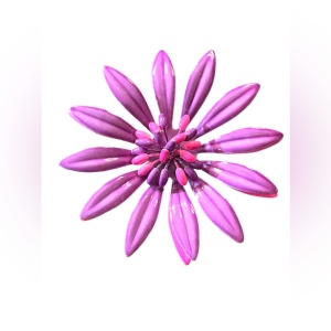 Vintage 1960s pink and purple large fancy metal flower brooch