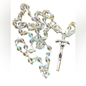 Lovely Vintage crystal ITALY Italian Silver Crucifix Catholic 1950 rosary