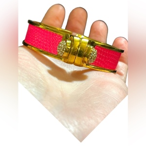 Kara Ross pink leather rhinstone gold finsh magnetic bangle