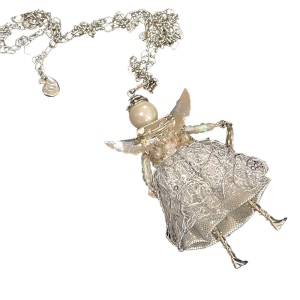 JC Jacqueline Kent angel pendant necklace silver finish