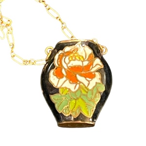 Vintage Cloissone flower vase 12k gold filled GF chain pendant necklace