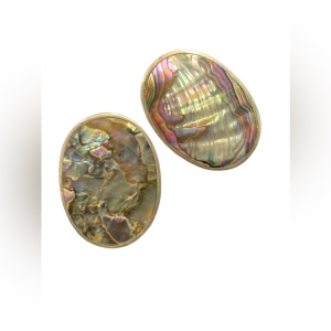 Vintage Mexican Alpaca Abalone Oval clip on earrings shell