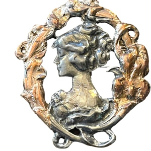 1995 Silver pewter copper leafed Gibson Girl brooch