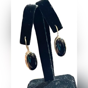 Vintage sterling silver 925 black onyx oval fancy drop earrings