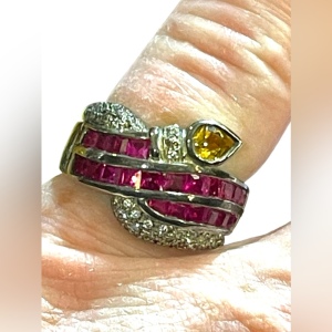 Authentic Diamond Ruby & Citrine Sterling silver high quality snake design ring