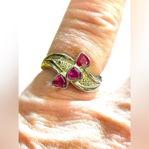 Authentic Ruby heart Sterling silver diamond illusion ring