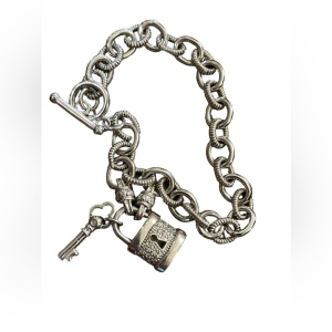 Sterling silver 925 UD Tiny diamond illusion padlock link sweetheart bracelet