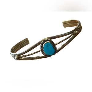 Vintage 1960s Sterling silver bangle turquoise southwestern style 925 cuff