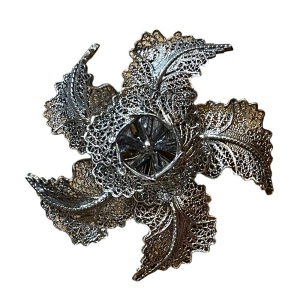 Vintage Silver finish german silver filagree fancy 1940s flower brooch