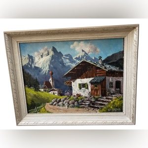 Vintage Switzerland landscape Swiss signed quality wood framed oil painting