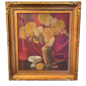 Antique Vintage Gold gilt Wood frame flower oil painting signed Stein 33