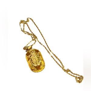 Vintage Gold plated Egyptian Scarab Bug pendant necklace