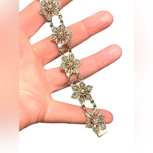 Antique Silver filagree german silver flower bracelet