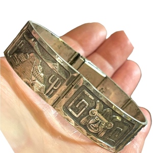 Vintage Sterling silver 925 GUADMEX ASC carved Mayan Aztec bracelet