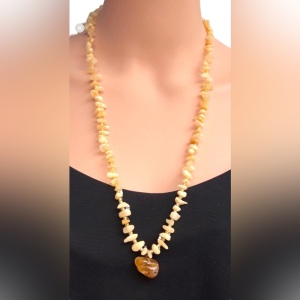 Vintage rough Citrine stone chip necklace 26”