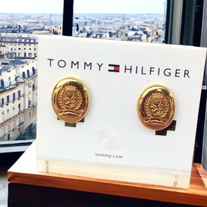 Vintage NEW Tommy Hilfiger Clip on earrings gold finish logo