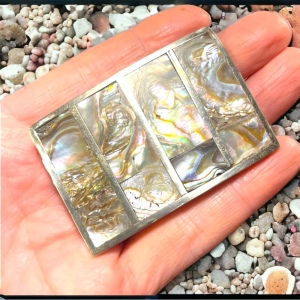 Vintage 1960s Mexico Abalone shell Alpaca silver belt buckle