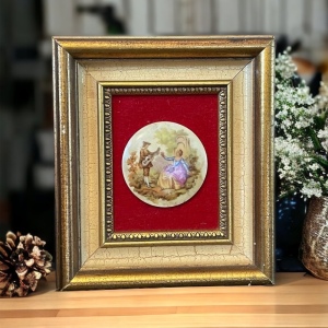 Vintage 1950s Gold gilt Florentine Ceramic Limoges French framed cameo p…