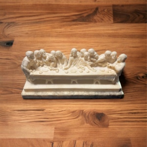 Vintage Mid Century Alabaster Last Supper carved statue on Marble Italy