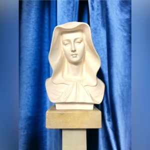 Vintage Alabaster Hand made Italy Carved Mary Madonna statue Mid century