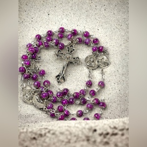 Vintage purple glass bead silver rosary catholic