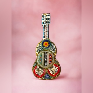 Vintage 1970s Micro Mosaic glass brass Italy Guitar brooch “Habana”