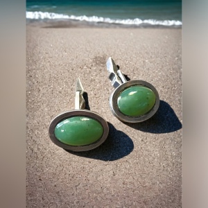 Vintage green stone Sterling silver 925 Cufflinks