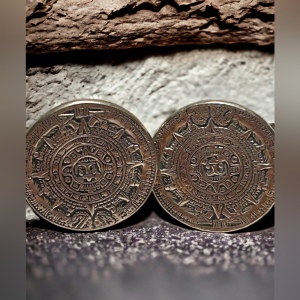 Vintage sterling silver 925 Mayan Aztec Calendar cuff links cufflinks