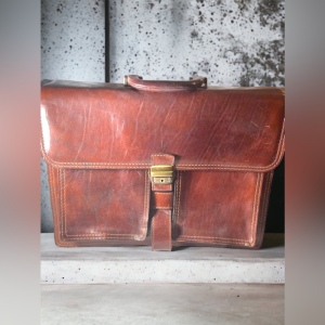 Vintage THE TREND Italian Italy honey Leather briefcase multi pocket distressed