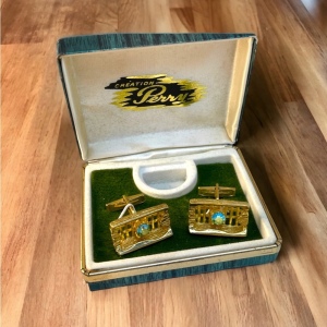 Vintage gold crystal chunky cufflinks