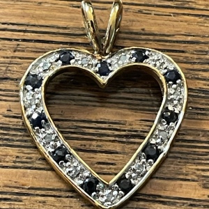 Sterling silver gold plt Authentic Diamond & sapphire large heart pendant