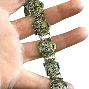 Vintage Sterling silver Mexico Taxco 925 Aztec Mayan Mask link bracelet