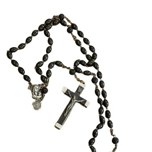 Antique Wood & Aluminum Crucifix Rosary Resin bead Italy