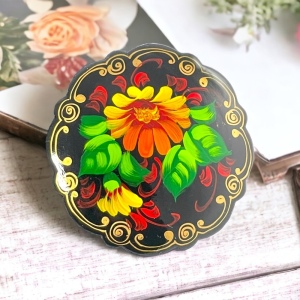 Vintage signed handpainted Russian flower brooch