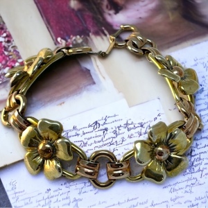 Kreisler gold filled Vintage thick heavy flower bracelet 1950s