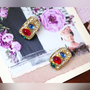 Vintage 1980s Fancy crystal glass multi color couture earrings