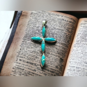 Vintage Native American Southwestern Turquoise Handmade cross sterling pendant