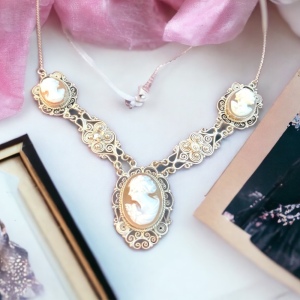 Victorian 800 Silver filagree shell Cameo Necklace