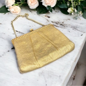 Vintage gold metalic with gold hardware wristlet 1950s