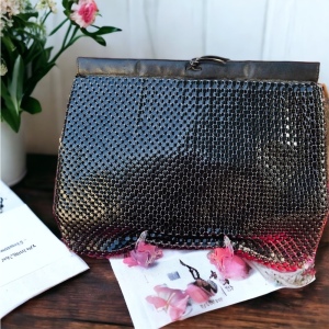 Vintage Whiting & Davis Large Black metal clutch