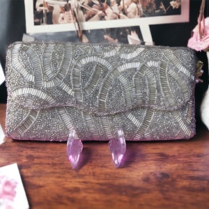 Vintage Silver micro bead clutch 1950s