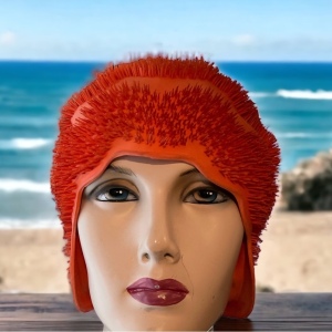 VTG Orange plastic rubber swim cap retro 1950s VG