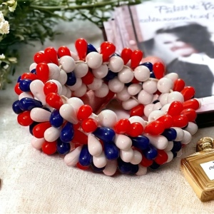 Vintage Mid Century red white blue Nautical Patriotic stretchy cha cha bracelet