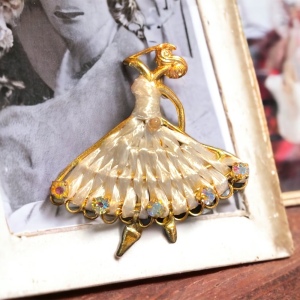 C1950s Austria Crystal gold Ballerina brooch