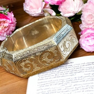 Rare Sterling silver etched Victorian 925 Chunky heavy Bangle bracelet Siam