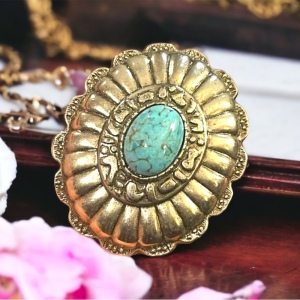 Vintage Faux Turquoise Bohemian Concho cowboy belt buckle southwestern