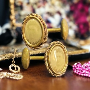 Antique 1890s Victorian Locket brass cufflinks photos mourning