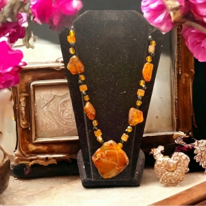 Vintage Amber & Crystal artisan Necklace Choker