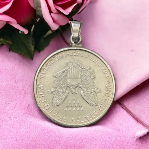 Coin Pendant 2000 1oz Fine Silver American Silver Eagle Dollar Sterling Pendant