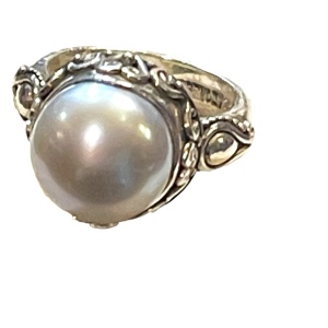 Stunning sterling silver 925 BALI pearl ornate scrolled ring